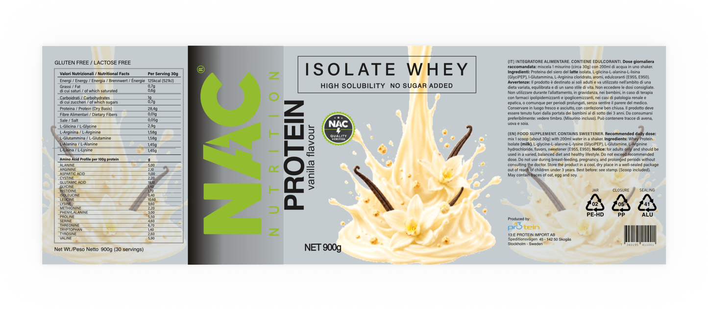 NAC Nutrition Isolate Whey Protein 900 grammi + Shaker Omaggio