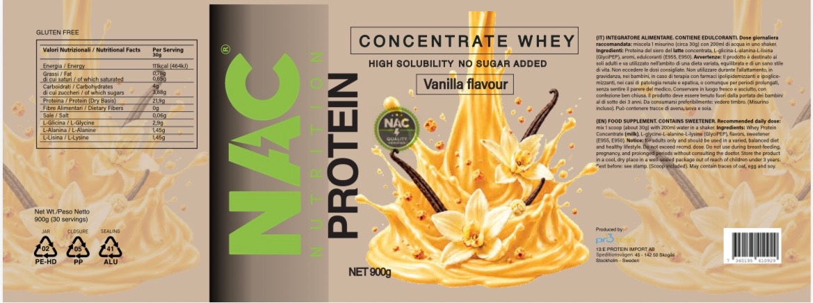 NAC Nutrition Concentrate Whey Protein 900 grammi