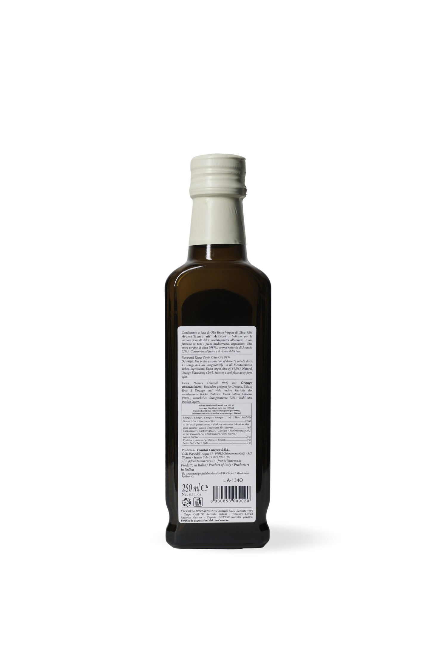 Condimento a base di olio extra vergine di oliva 98% aromatizzato all'arancia