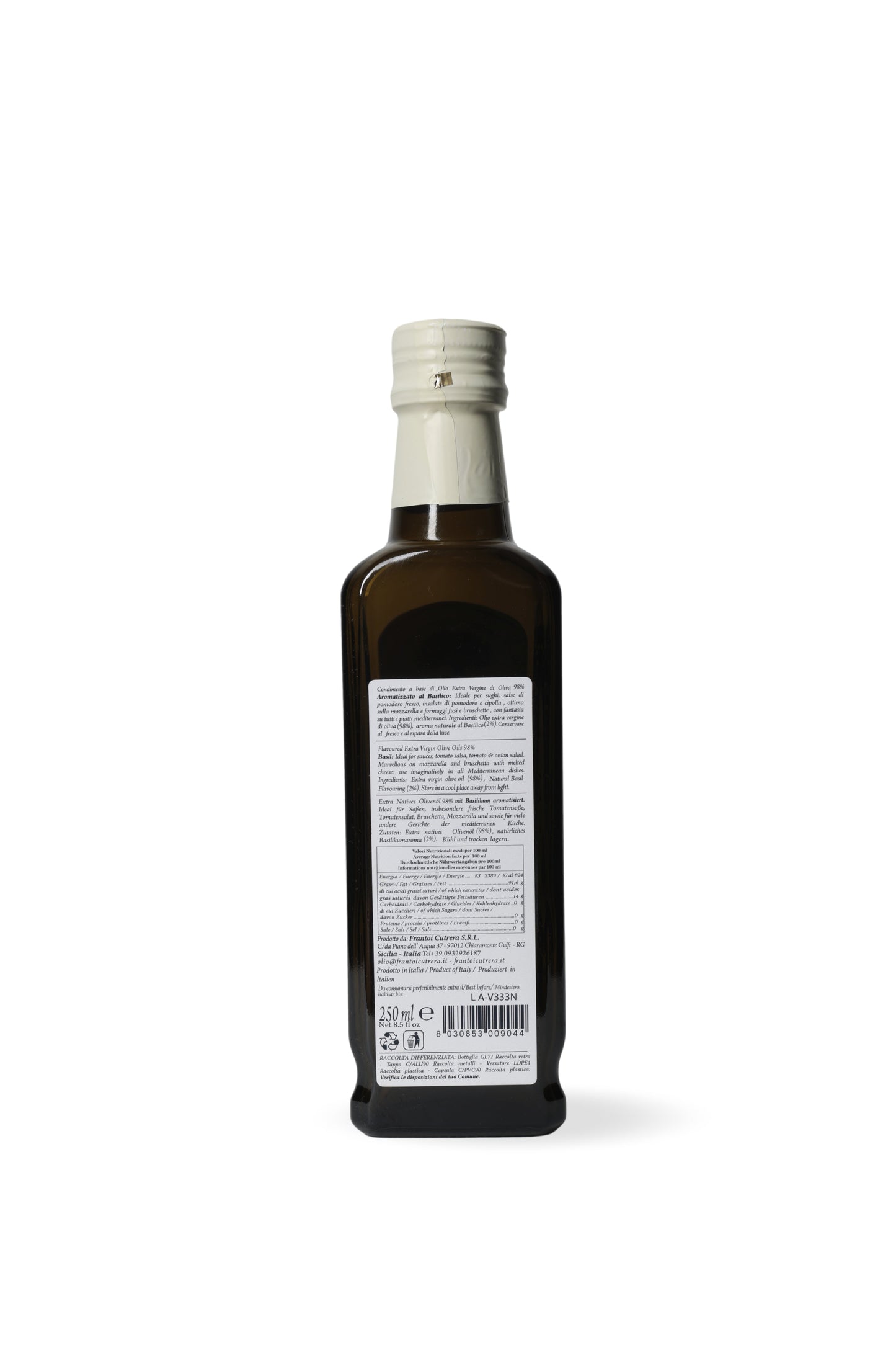 Condimento a base di olio extra vergine di oliva 98% aromatizzato al basilico