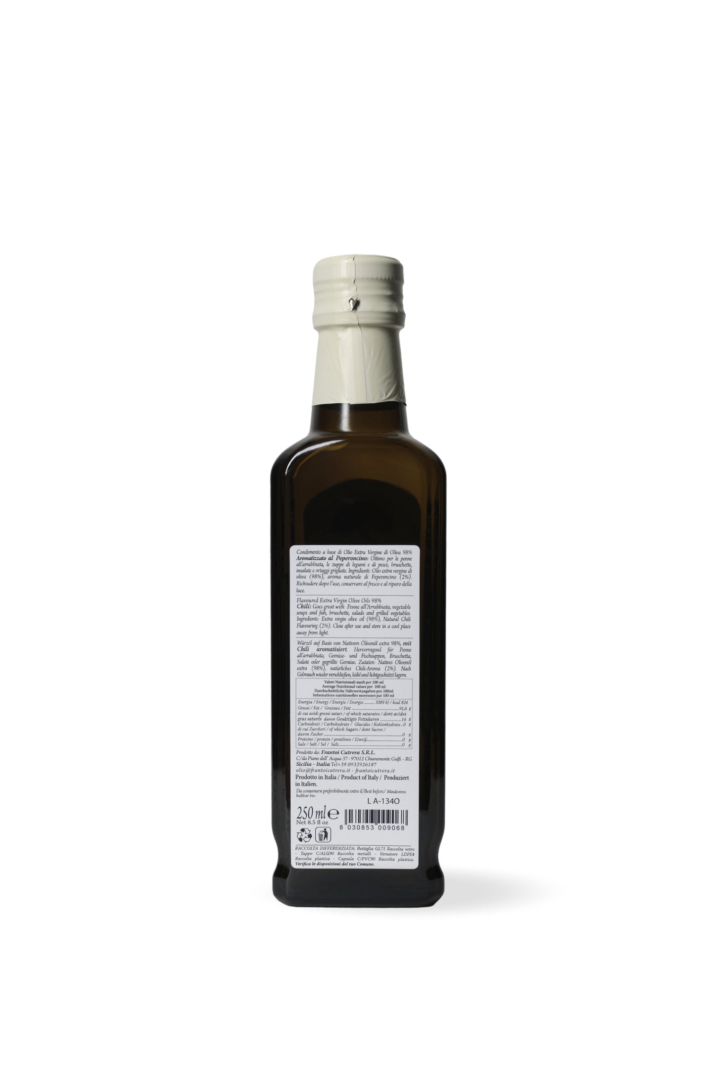 Condimento a base di olio extra vergine di oliva 98% aromatizzato al peperoncino