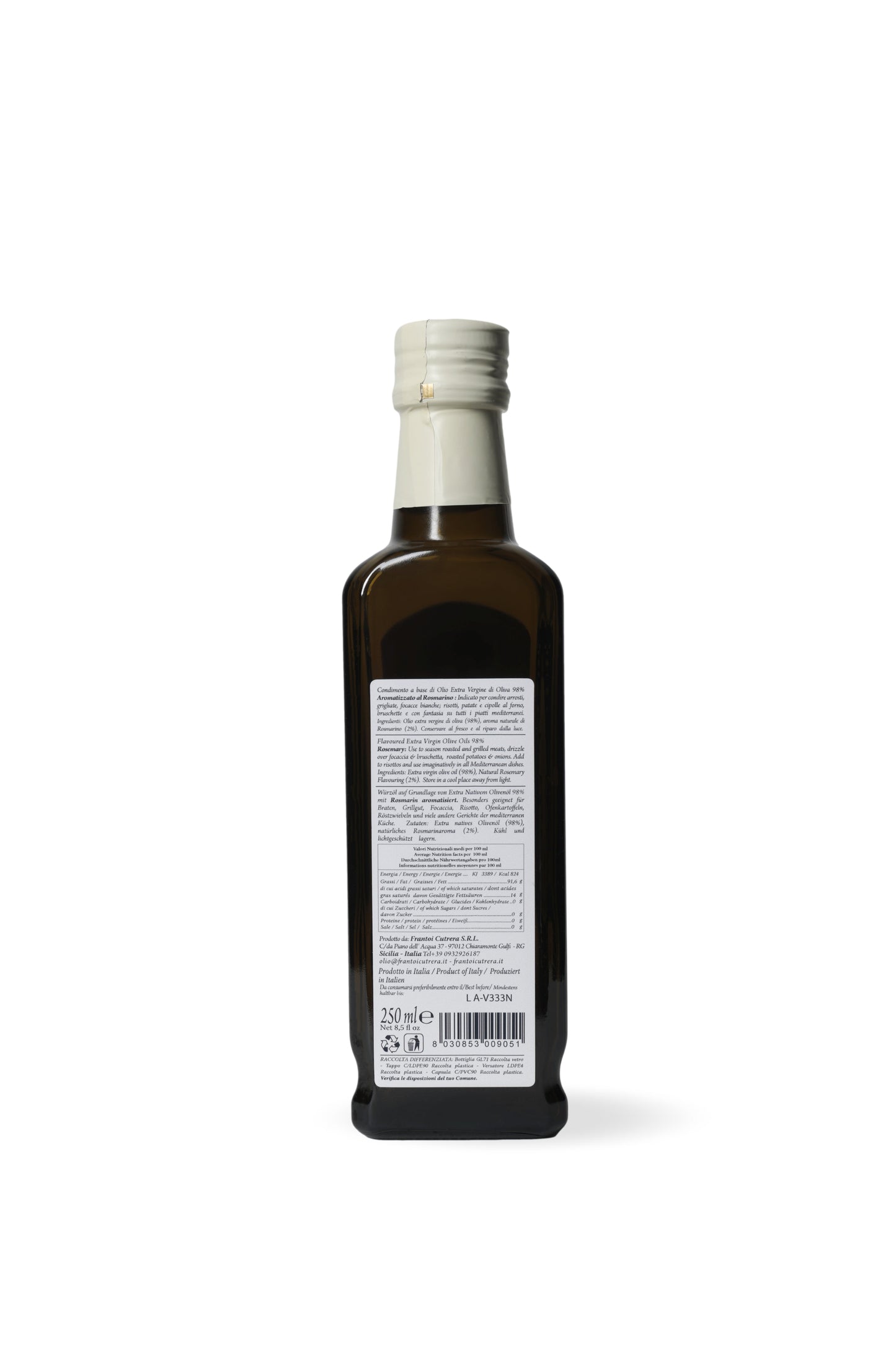 Condimento a base di olio extra vergine di oliva 98% aromatizzato al rosmarino