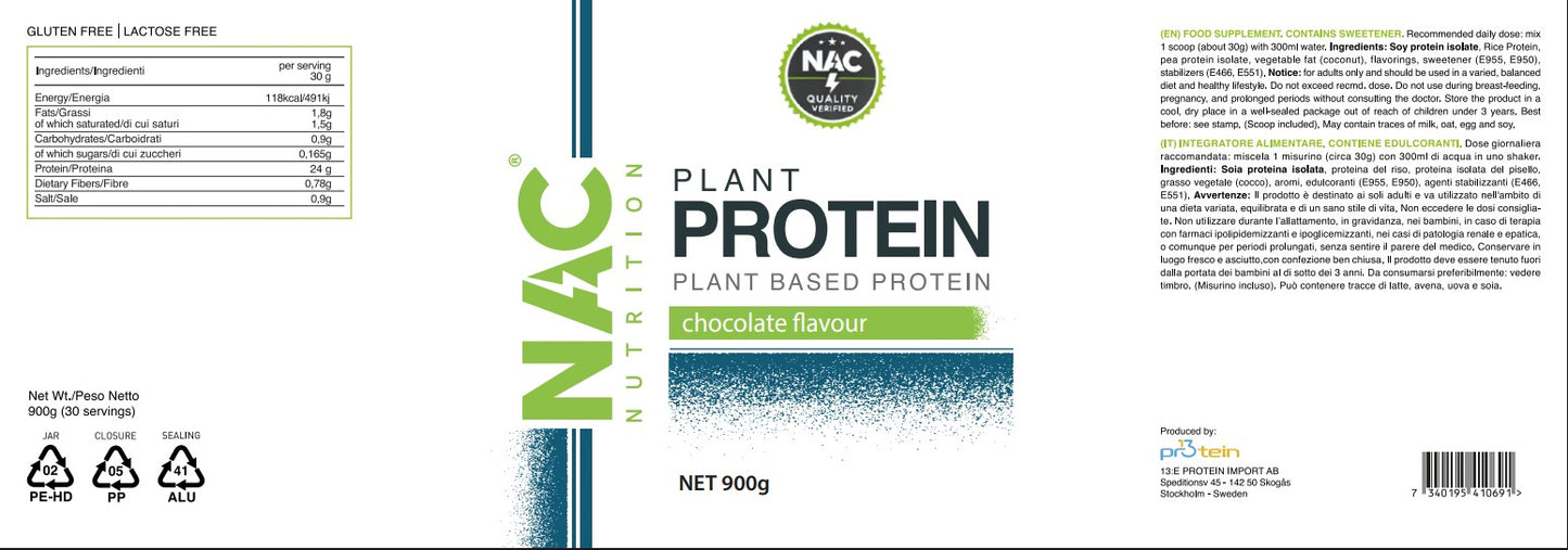 NAC Nutrition Plant Protein Vegan - Miscela Proteica Vegetale 900 grammi + Shaker Omaggio