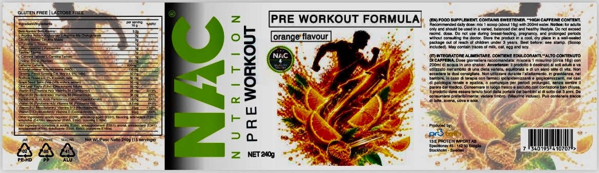 NAC Nutrition Pre Workout Preparato Solubile 240 grammi
