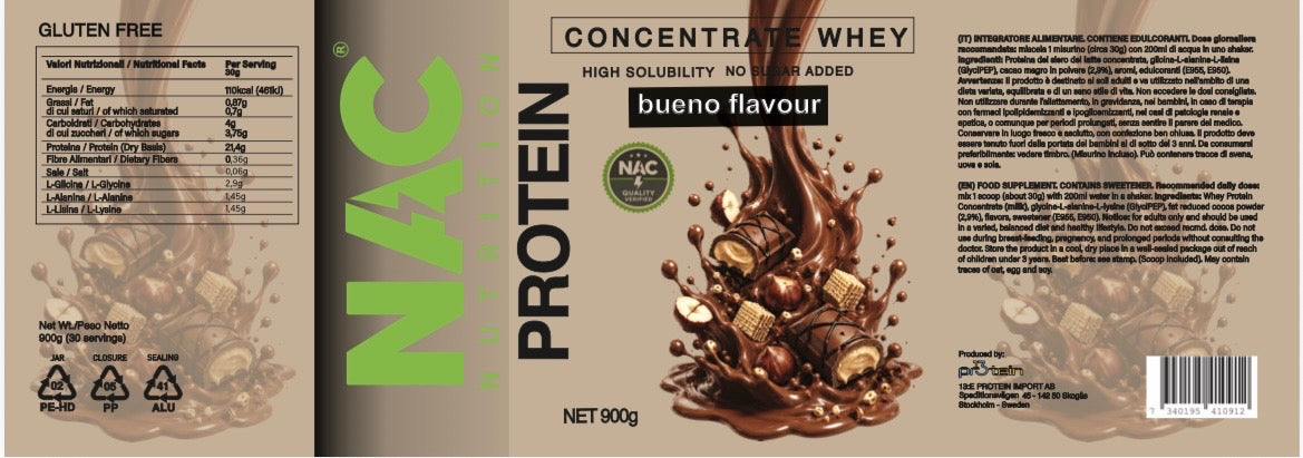 NAC Nutrition Concentrate Whey Protein 900 grammi