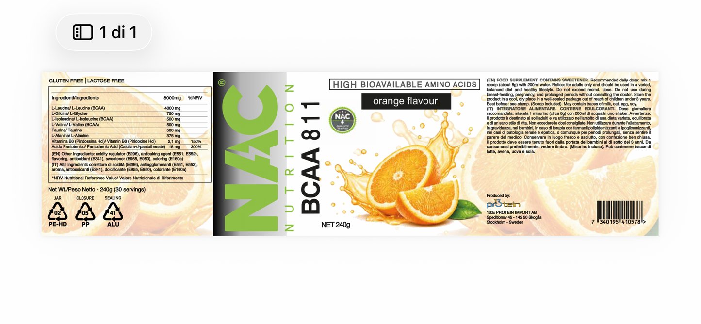 NAC Nutrition Bcaa 8.1.1  240 grammi