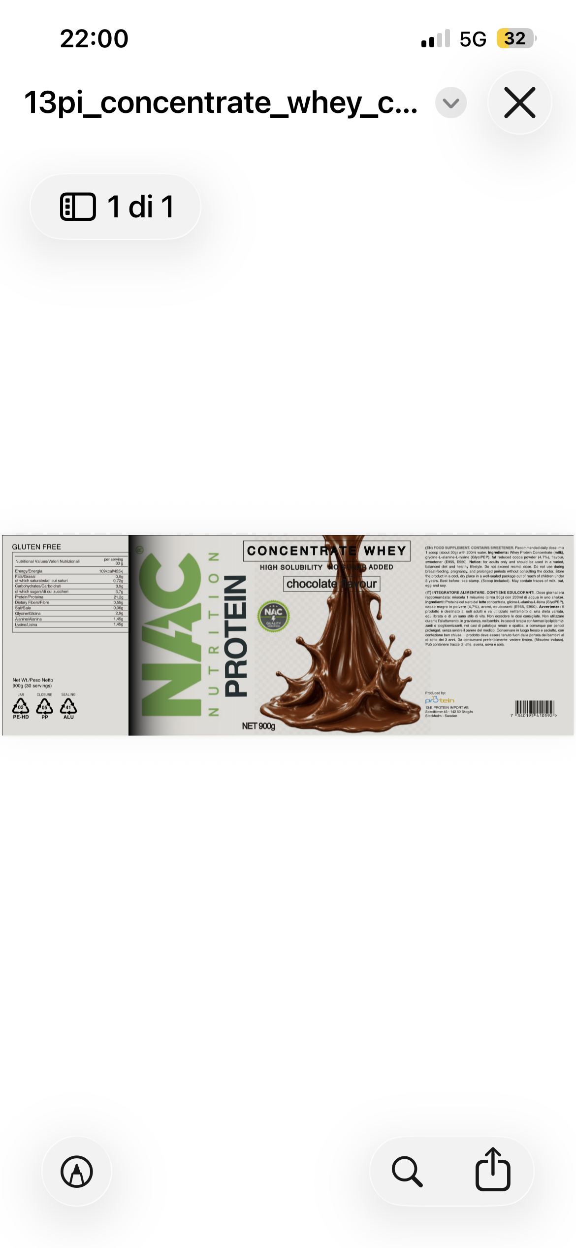 NAC Nutrition Isolate Whey Protein 900 grammi + Shaker Omaggio