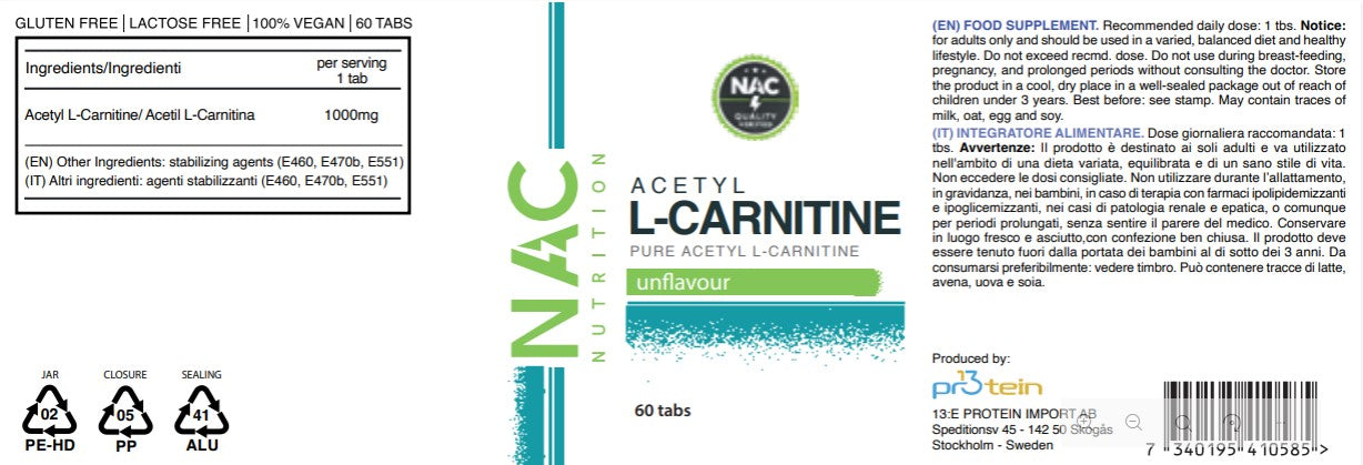 NAC Nutrition ALC Acetyl L Carnitina 1000 60 compresse