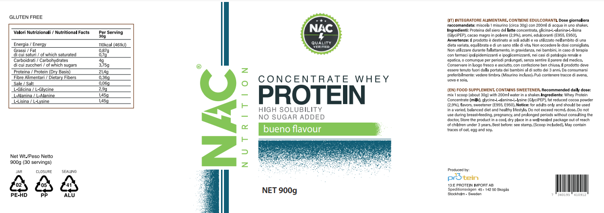 NAC Nutrition Concentrate Whey Protein 900 grammi