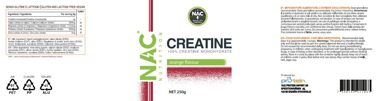 NAC Nutrition Creatina Monoidrato Aromatizzata 250 grammi