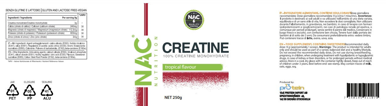 NAC Nutrition Creatina Monoidrato Aromatizzata 250 grammi
