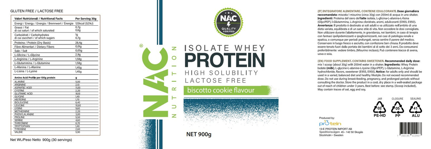 NAC Nutrition Isolate Whey Protein 900 grammi