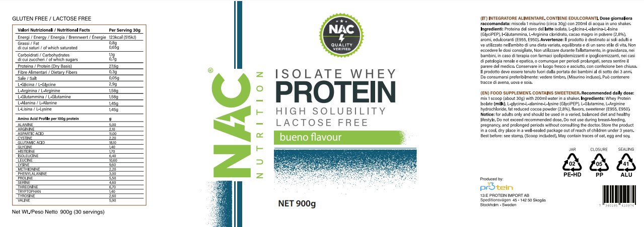 NAC Nutrition Isolate Whey Protein 900 grammi