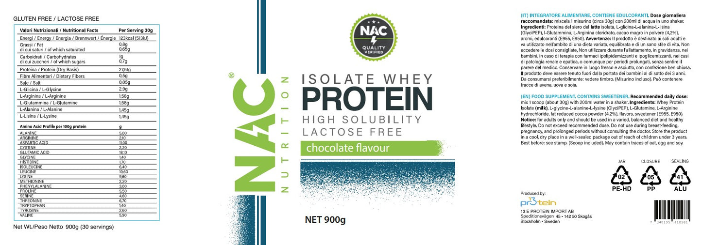 NAC Nutrition Isolate Whey Protein 900 grammi