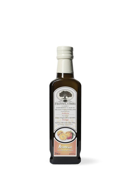 Condimento a base di olio extra vergine di oliva 98% aromatizzato all'arancia