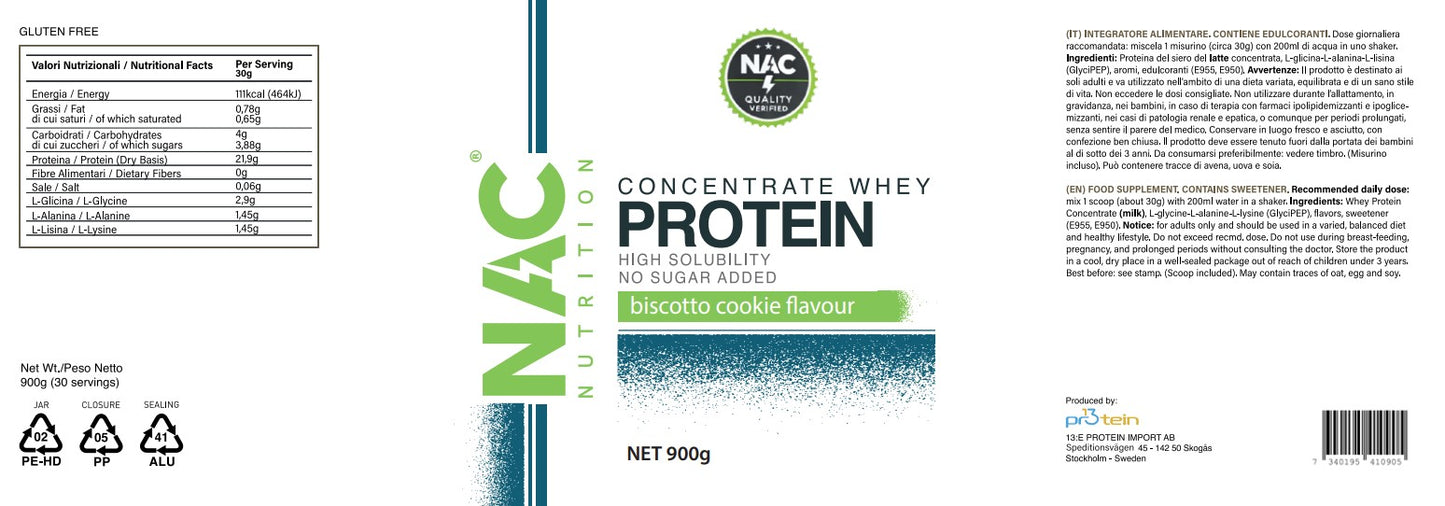 NAC Nutrition Concentrate Whey Protein 900 grammi