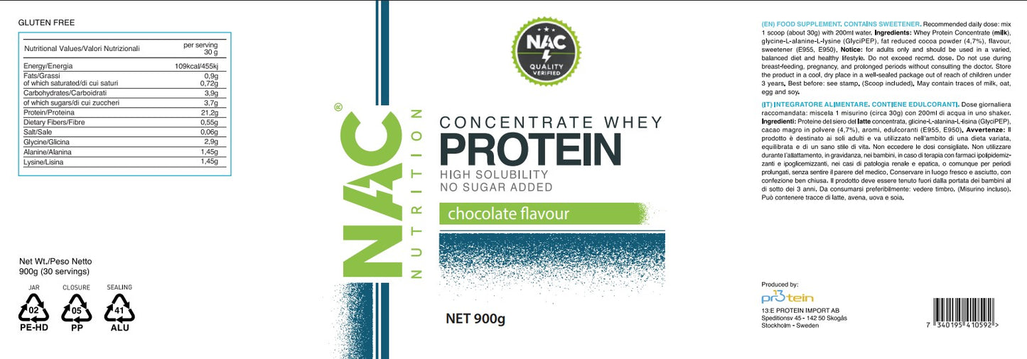 NAC Nutrition Concentrate Whey Protein 900 grammi