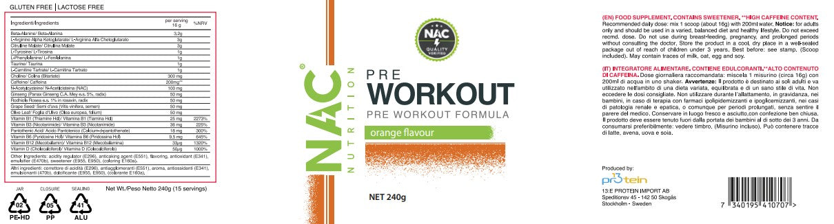 NAC Nutrition Pre Workout Preparato Solubile 240 grammi