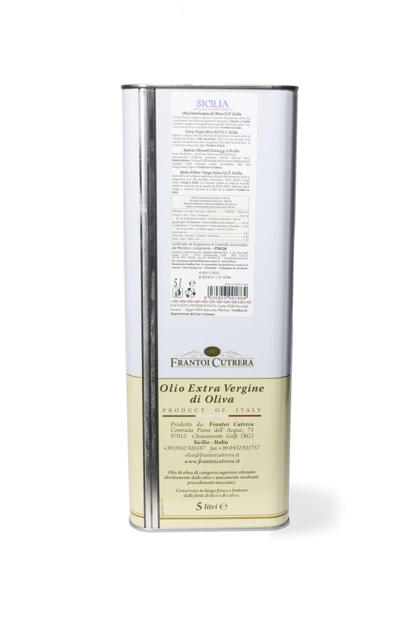 Cutrera IGP Sicilia - Olio Extravergine di Oliva Siciliano - Latta